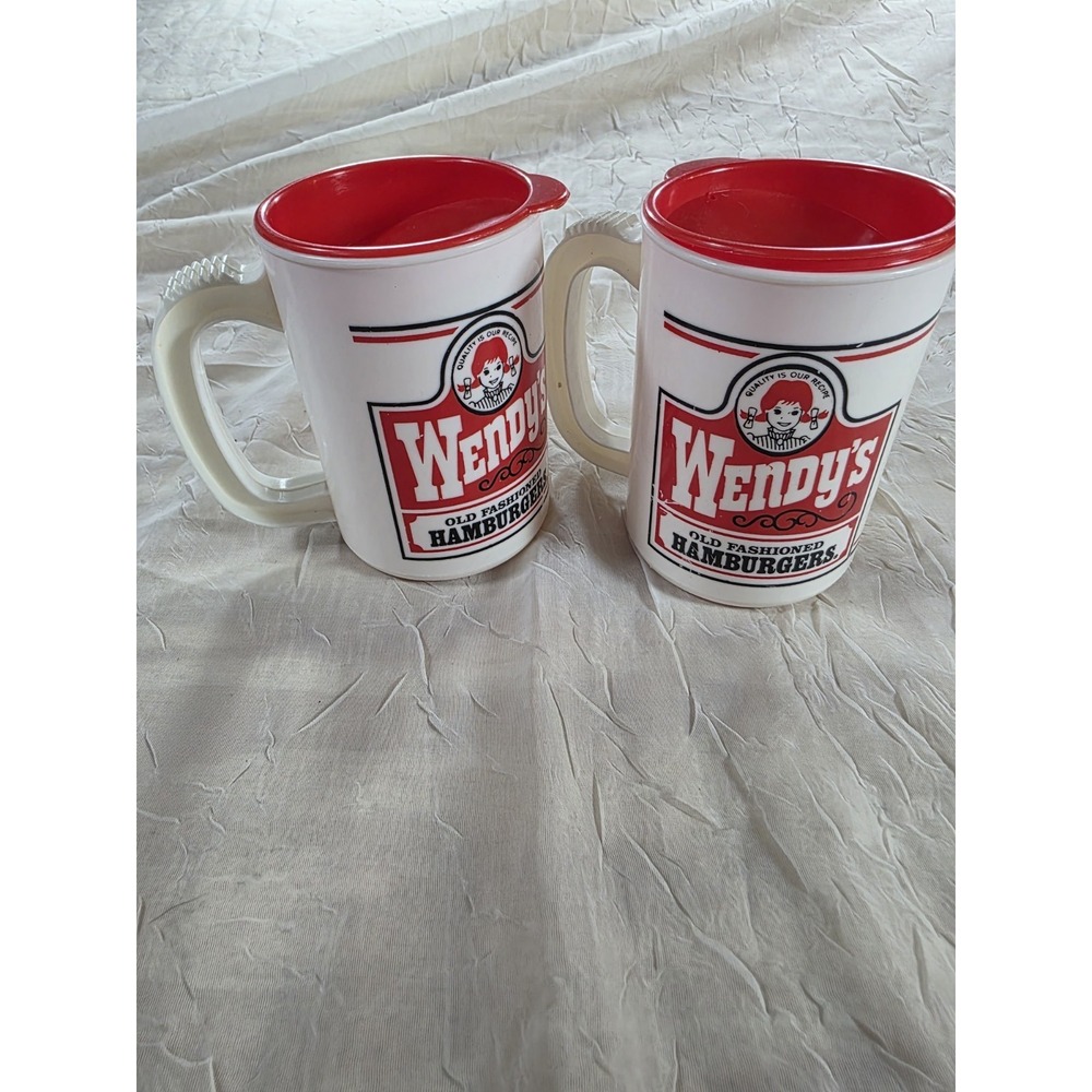 Vintage RARE 1980s Wendy's Old Fashioned Hamburgers Spill-Proof Coffee Mug